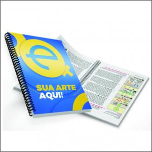 APOSTILA COLORIDA A4 Miolo sulfite 75g e capa PP transparente lisa ou listrada A4 4x0 e 4x4  Espiral preta ou transparente 
